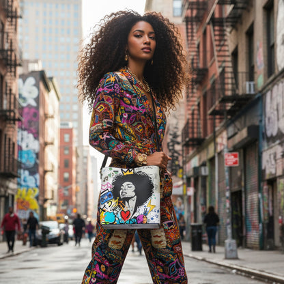 Graffiti Black Art Themed Graphic Minimalist Square Crossbody Bucket Bag