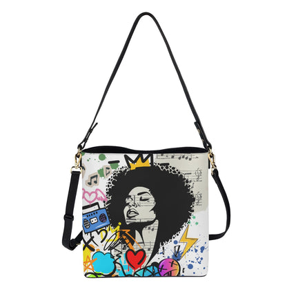 Graffiti Black Art Themed Graphic Minimalist Square Crossbody Bucket Bag