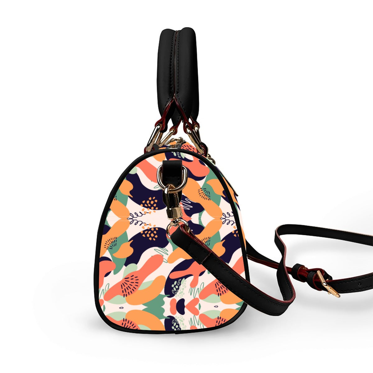 All-Over Colorful Patterned Classic Barrel-Shaped PU Leather Handbag