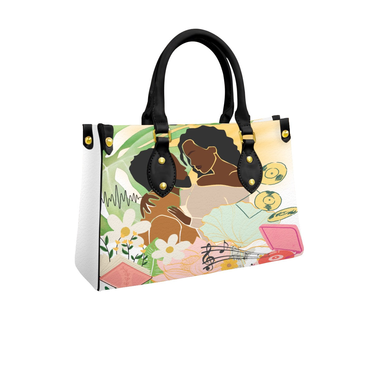 Black Love Art Themed Women's Tote Bag With Black Handle