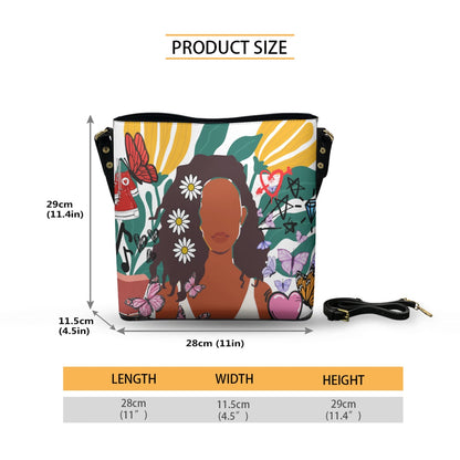 Black Art Themed Graphic Minimalist Square Crossbody Bucket Bag