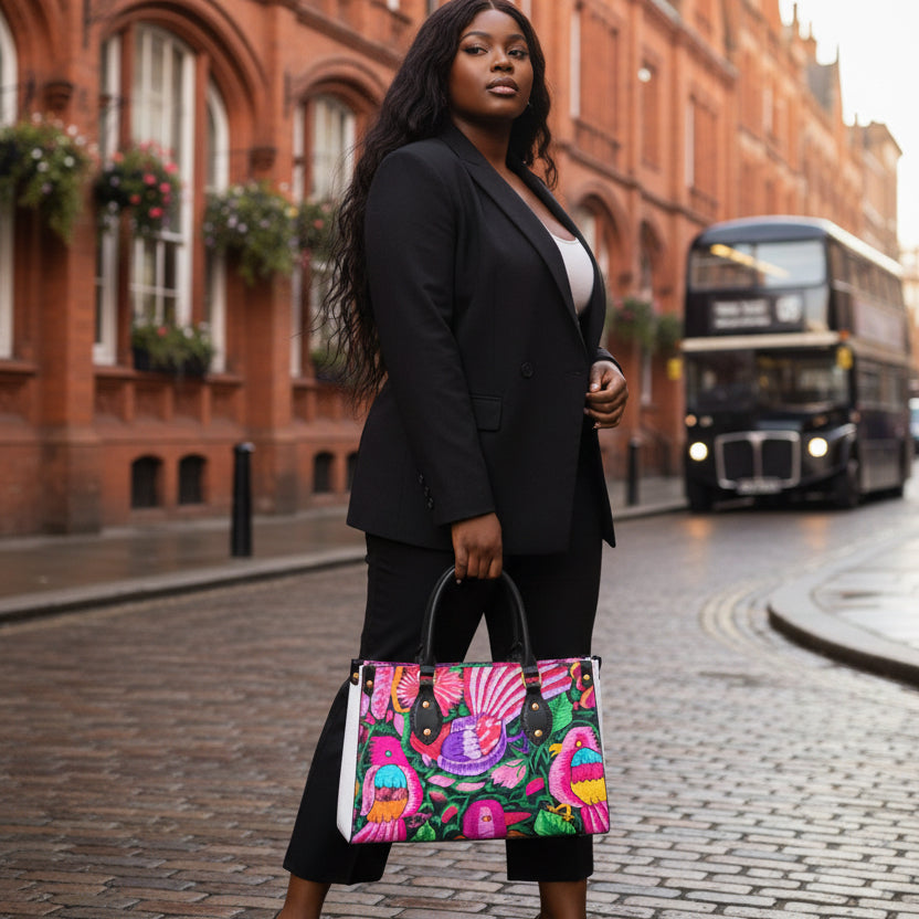Botanical Ornithology Themed Women's Tote Bag With Black Handle