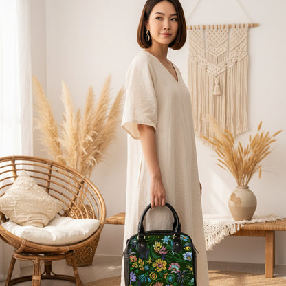Vintage Inspired Floral Themed Handbag With Single Shoulder Strap