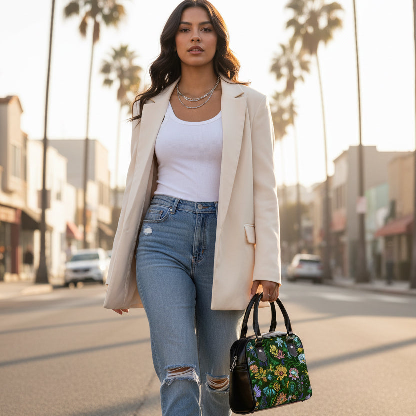 Vintage Inspired Floral Themed Handbag With Single Shoulder Strap
