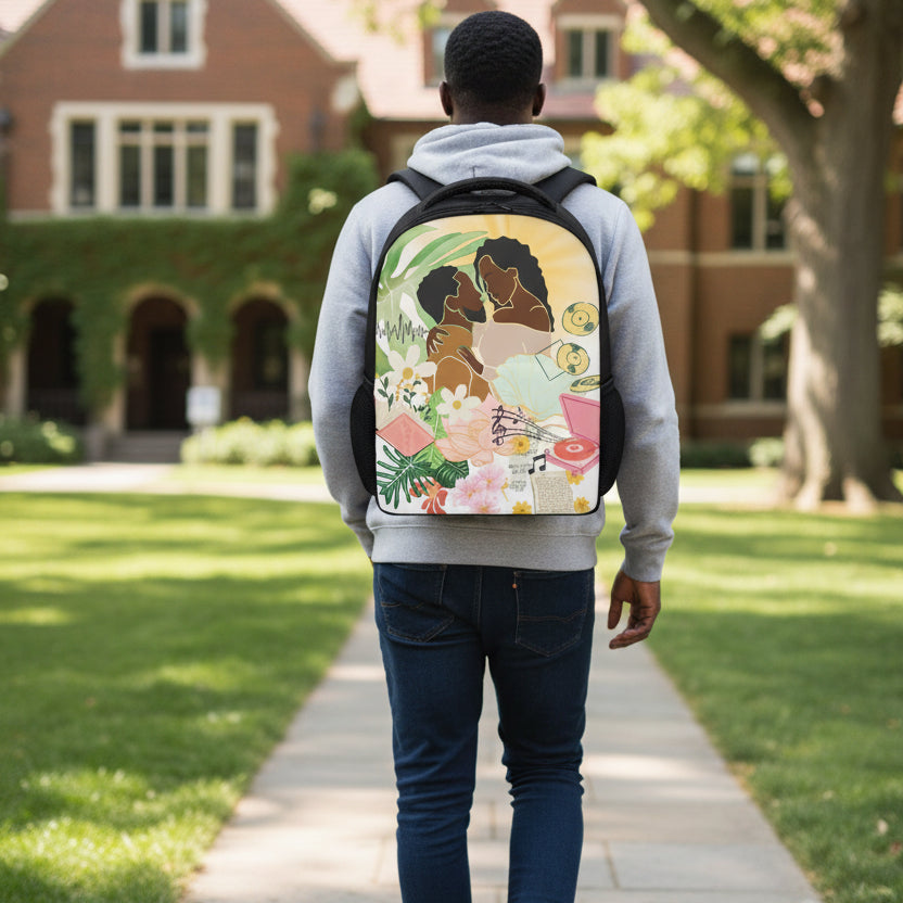 Afro Love and Music Themed Graphic Student Backpack