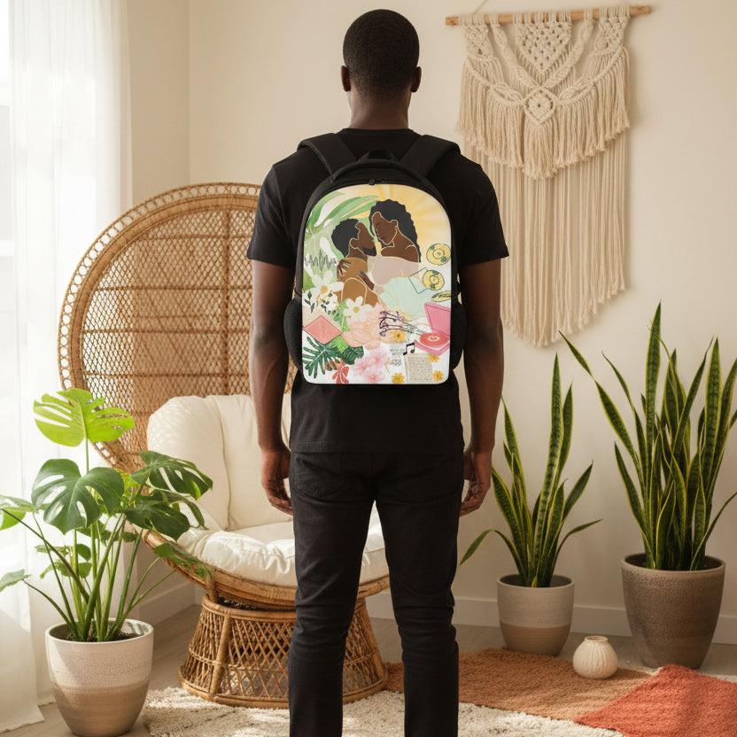 Afro Love and Music Themed Graphic Student Backpack