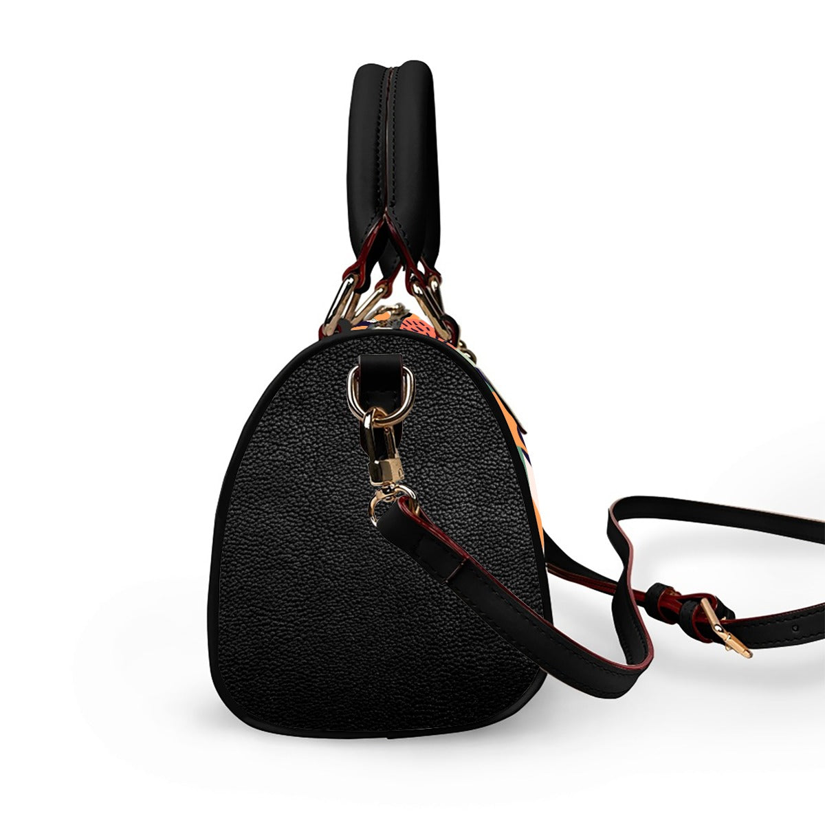 Colorful Patterned Classic Barrel-Shaped PU Leather Handbag