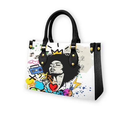 Graffiti Black Art Themed Graphic Women's Tote Bag With Black Handle