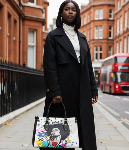 Graffiti Black Art Themed Graphic Women's Tote Bag With Black Handle