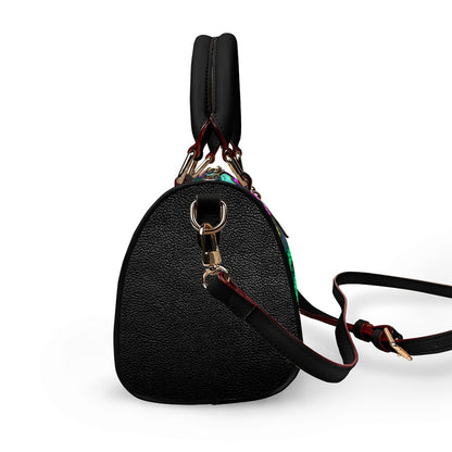 Botanical Floral Themed Barrel-Shaped PU Leather Handbag
