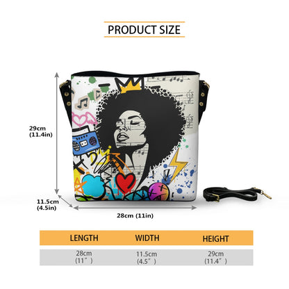 Graffiti Black Art Themed Graphic Minimalist Square Crossbody Bucket Bag