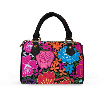 Botanical FloralThemed  Barrel-Shaped PU Leather Handbag