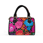 Barrel-Shaped PU Leather Handbag with Botanical Floral Motif Yoycol