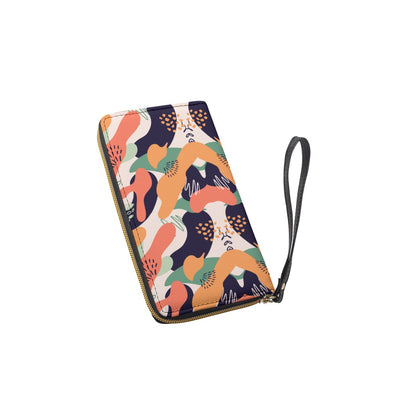 Colorful Patterned Long Wallet With Black Hand Strap