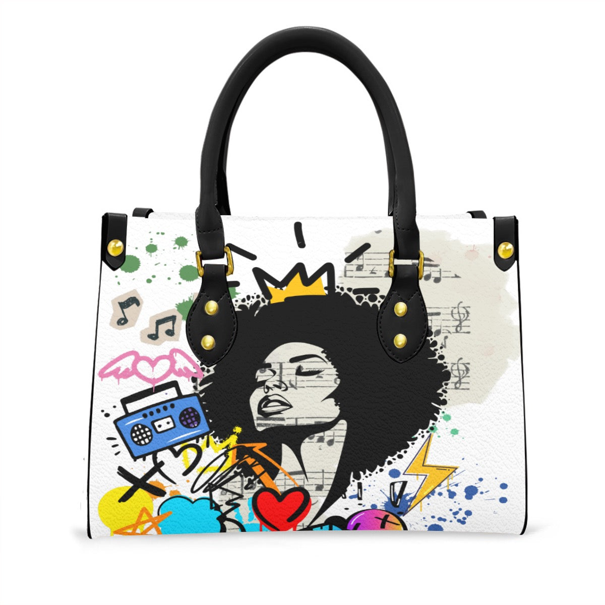 Graffiti Black Art Themed Graphic Women's Tote Bag With Black Handle