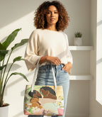 Afro Love & Music Themed PU Leather Tote Bag