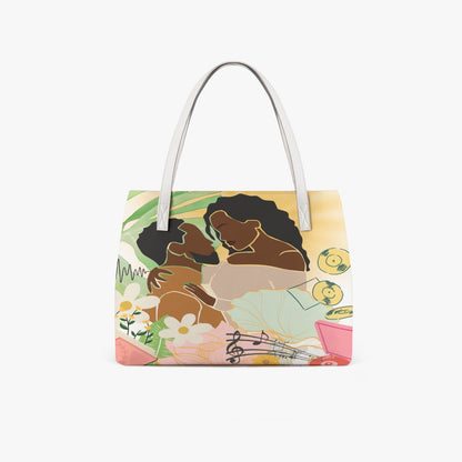 Afro Love & Music Themed PU Leather Tote Bag