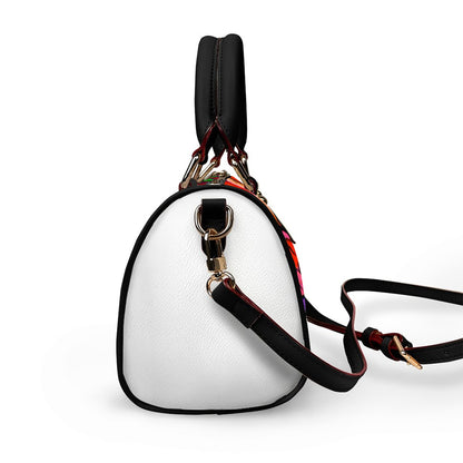 Ornithology and Botanical Embroidery Inspired Classic Barrel-Shaped PU Leather Handbag