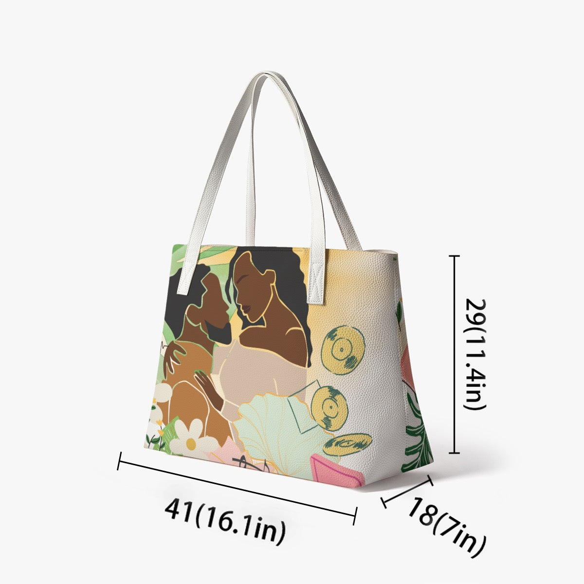 Afro Love & Music Themed Stylish PU Leather Tote Bag