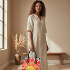 Women’s Tote Bag featuring a Colorful Tile-inspired Pattern and Black Handles Yoycol