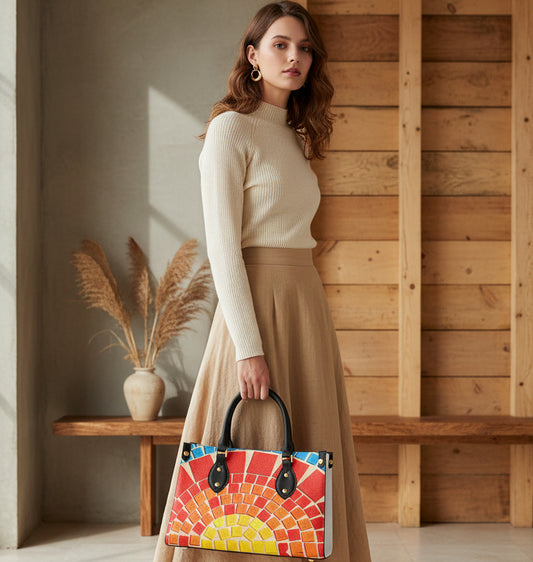 Colorful Tile Themed Women's Tote Bag With Black Handle