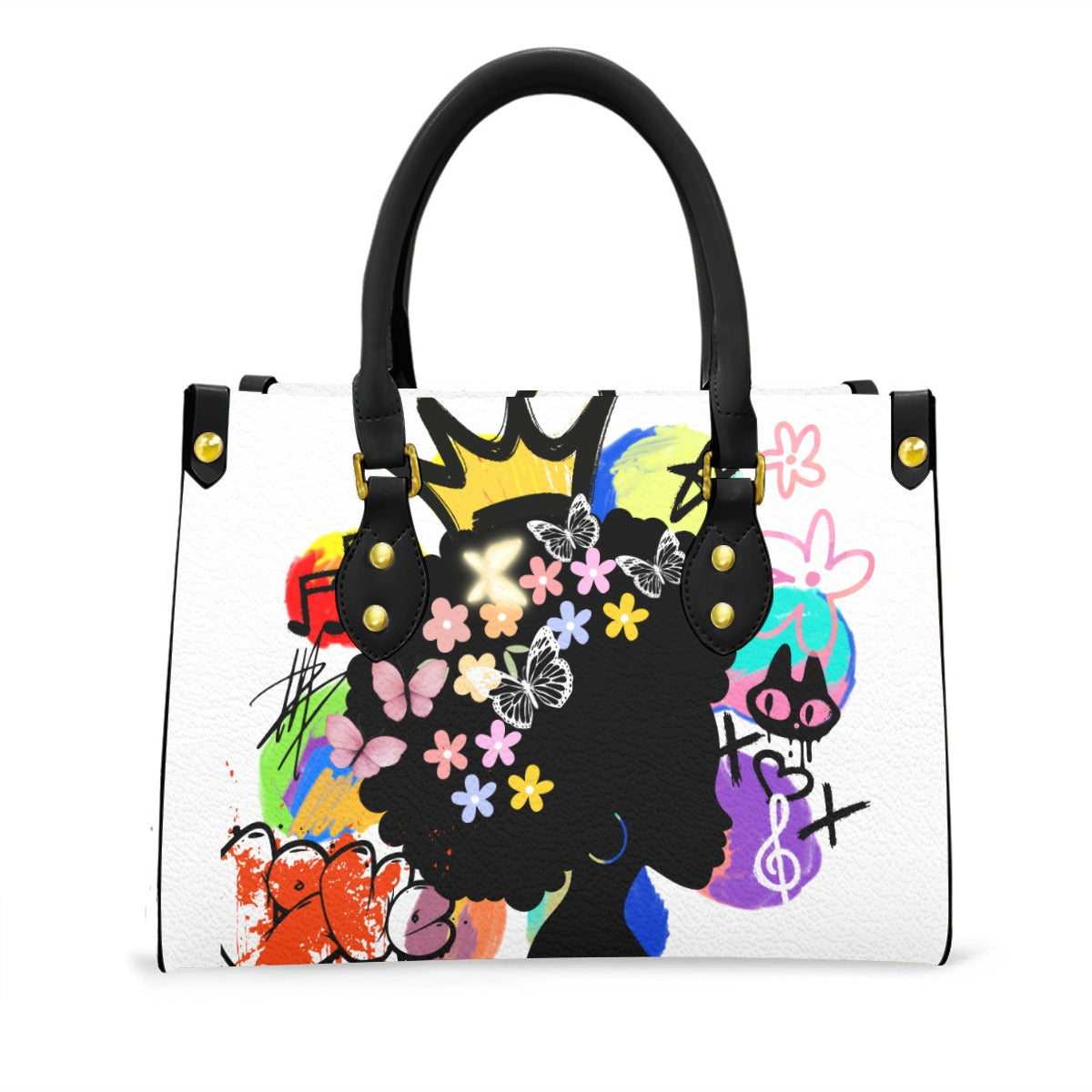 Graffiti Afro Art Themed Women's Tote Bag With Black Handle