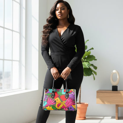Botanical & Bird Themed Women's Tote Bag With Black Handle