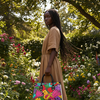 Botanical & Bird Themed Women's Tote Bag With Black Handle