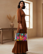 Botanical & Bird Themed Women's Tote Bag With Black Handle