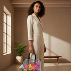 Botanical & Bird Themed Women's Tote Bag With Black Handle