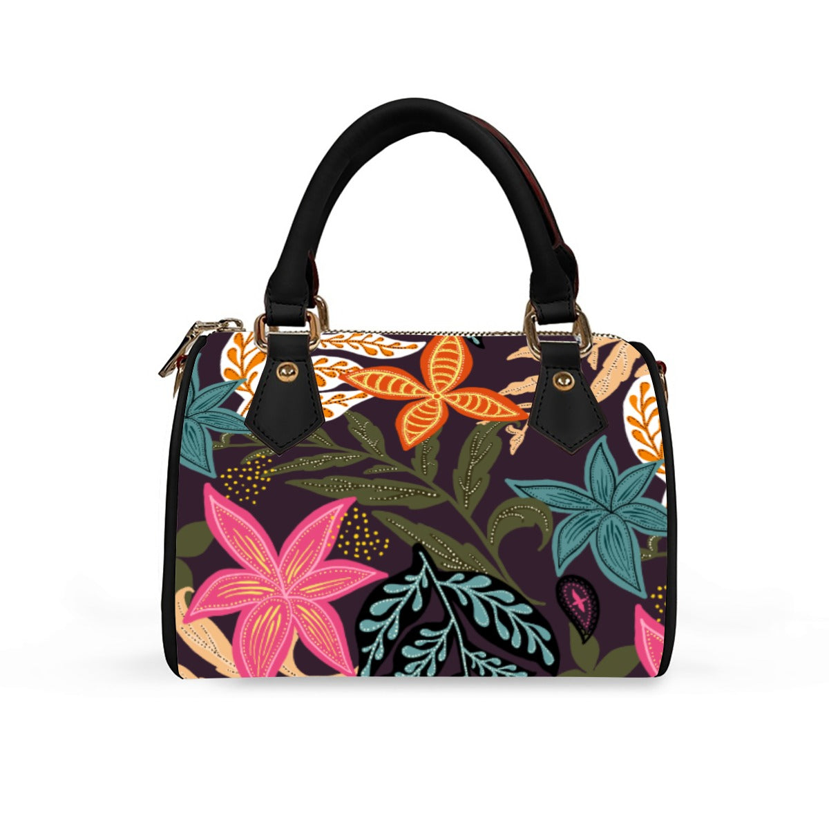 Botanical Floral Classic Barrel-Shaped PU Leather Handbag