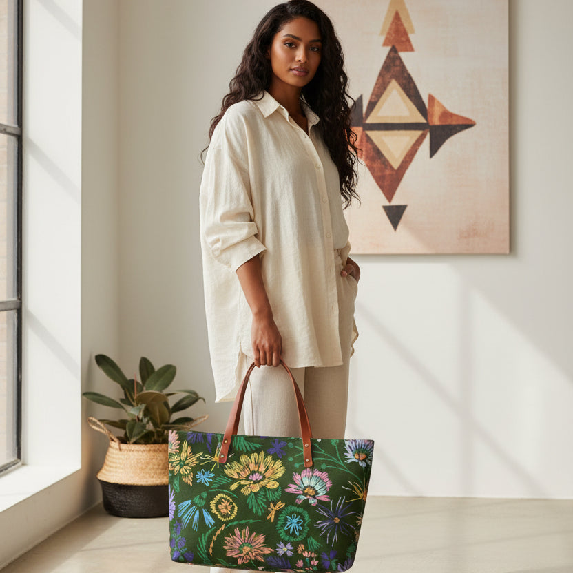 Vintage Inspired Floral Themed Women's Tote Bag | Diving Cloth