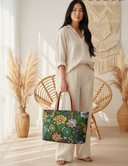 Vintage Inspired Floral Themed Women's Tote Bag | Diving Cloth