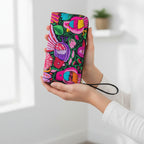 Botanical Bird-Themed Long Wallet Featuring a Black Hand Strap Yoycol