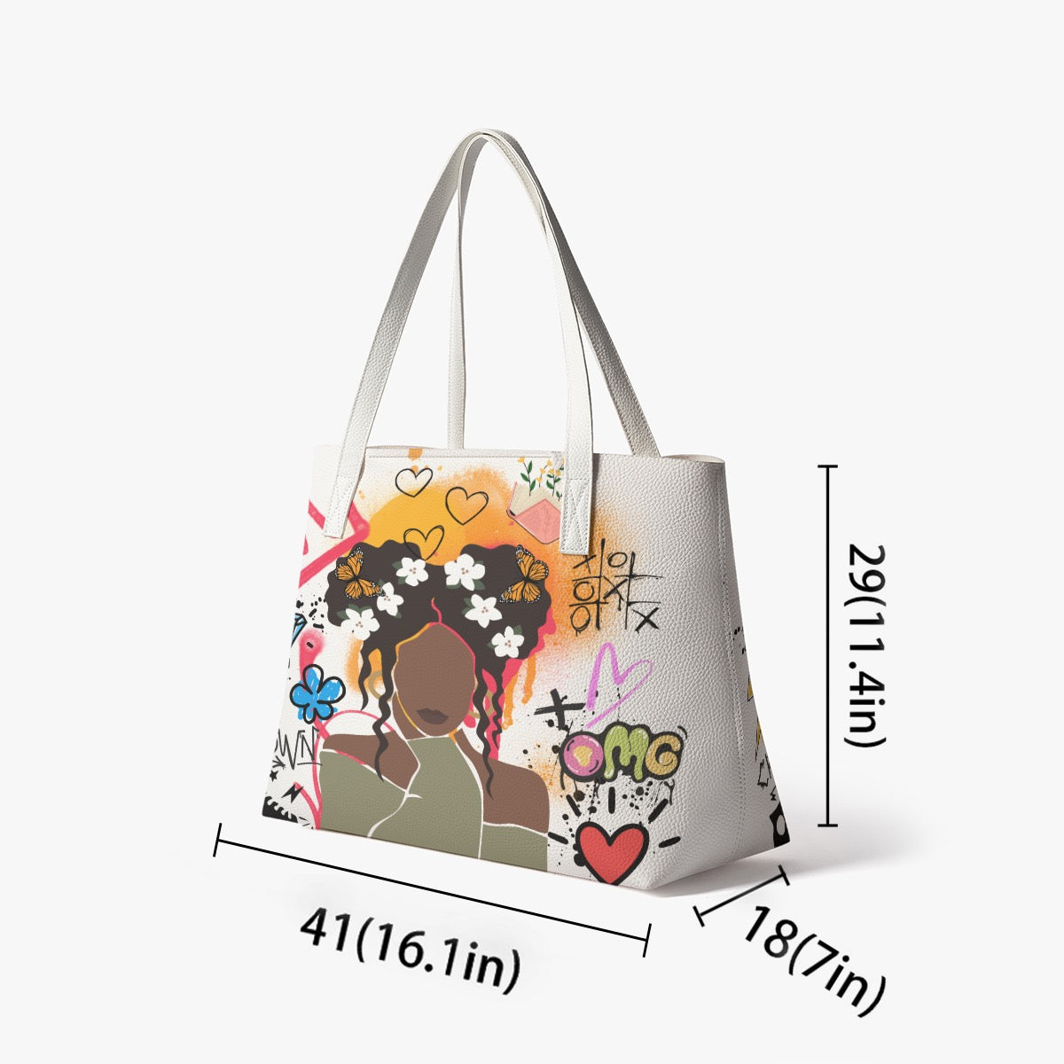 Afro Love & Music Themed Stylish PU Leather Tote Bag