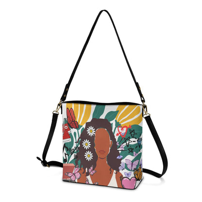 Black Art Themed Graphic Minimalist Square Crossbody Bucket Bag