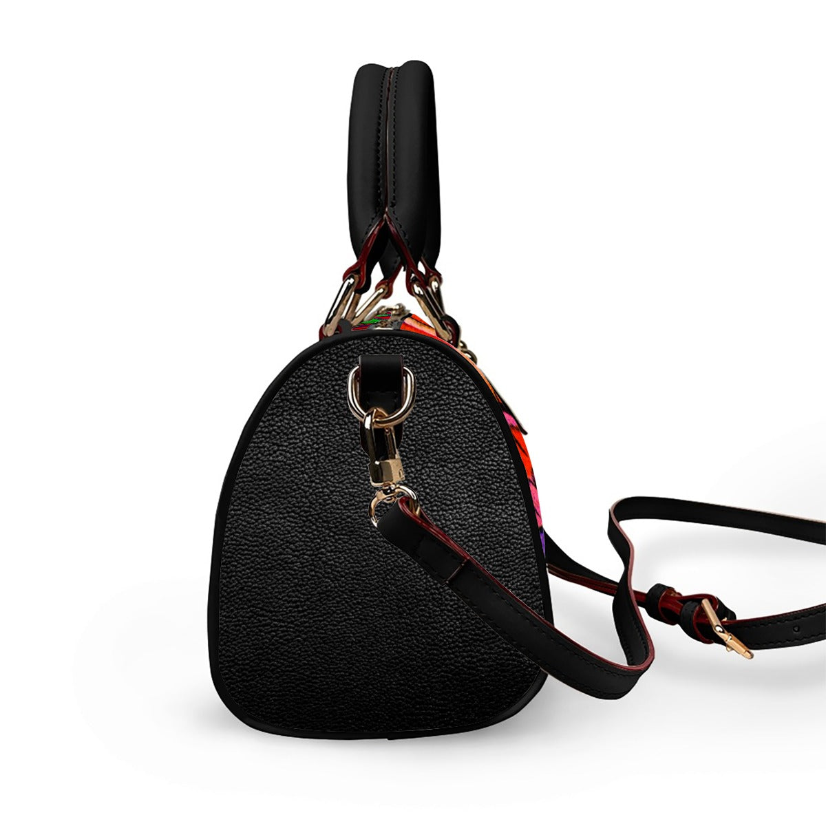 Ornithology Floral Themed Classic Barrel-Shaped PU Leather Handbag