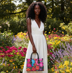 Colorful Embroidery Inspired Floral Themed Women's Tote Bag With Black Handle Yoycol