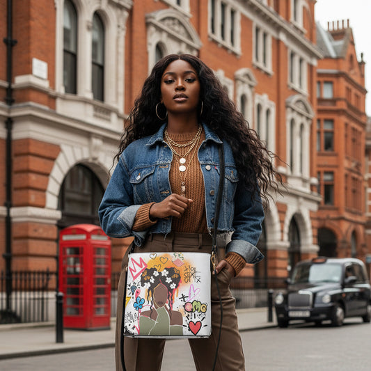 Graphic Afro Art Themed Minimalist Square Crossbody Bucket Bag