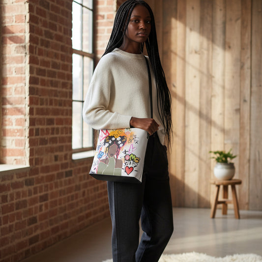 Minimalist Square Crossbody Bucket Bag Featuring Afro-Centric Graphic Art Yoycol