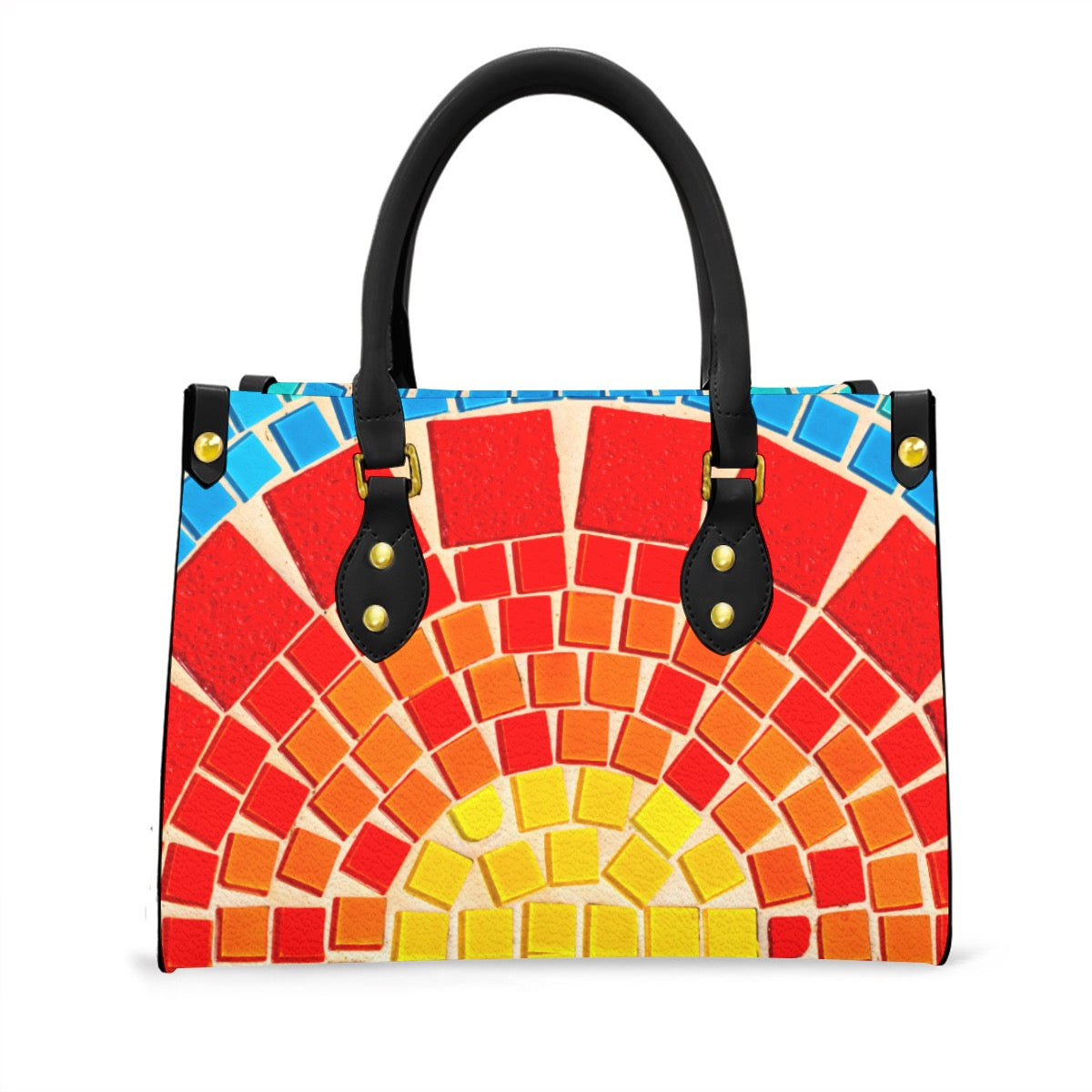 Colorful Tile Themed Women's Tote Bag With Black Handle