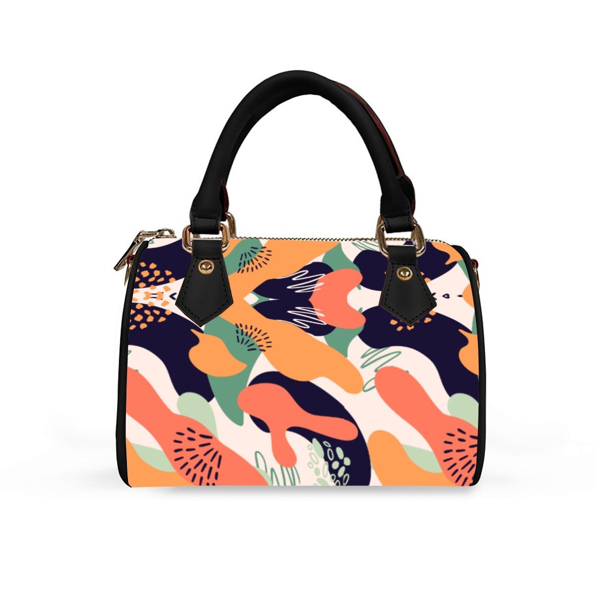 All-Over Colorful Patterned Classic Barrel-Shaped PU Leather Handbag