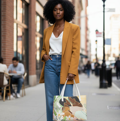 Afro Love & Music Themed PU Leather Tote Bag