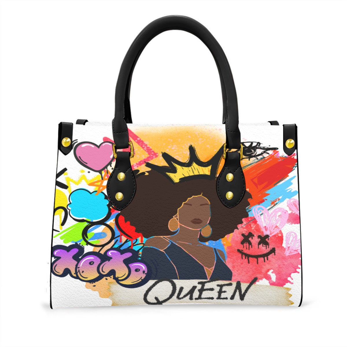 Afro Queen Art Graphic Women's Tote Bag With Black Handle