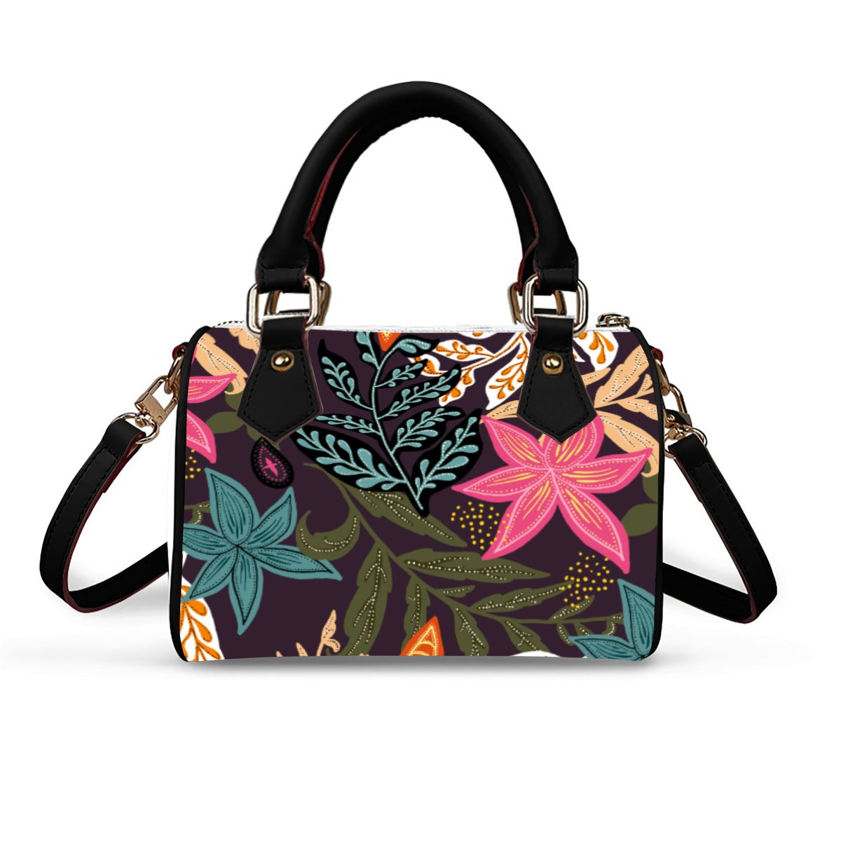 Botanical Floral Classic Barrel-Shaped PU Leather Handbag