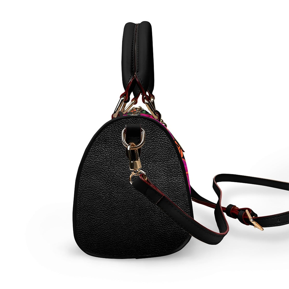 Botanical FloralThemed  Barrel-Shaped PU Leather Handbag