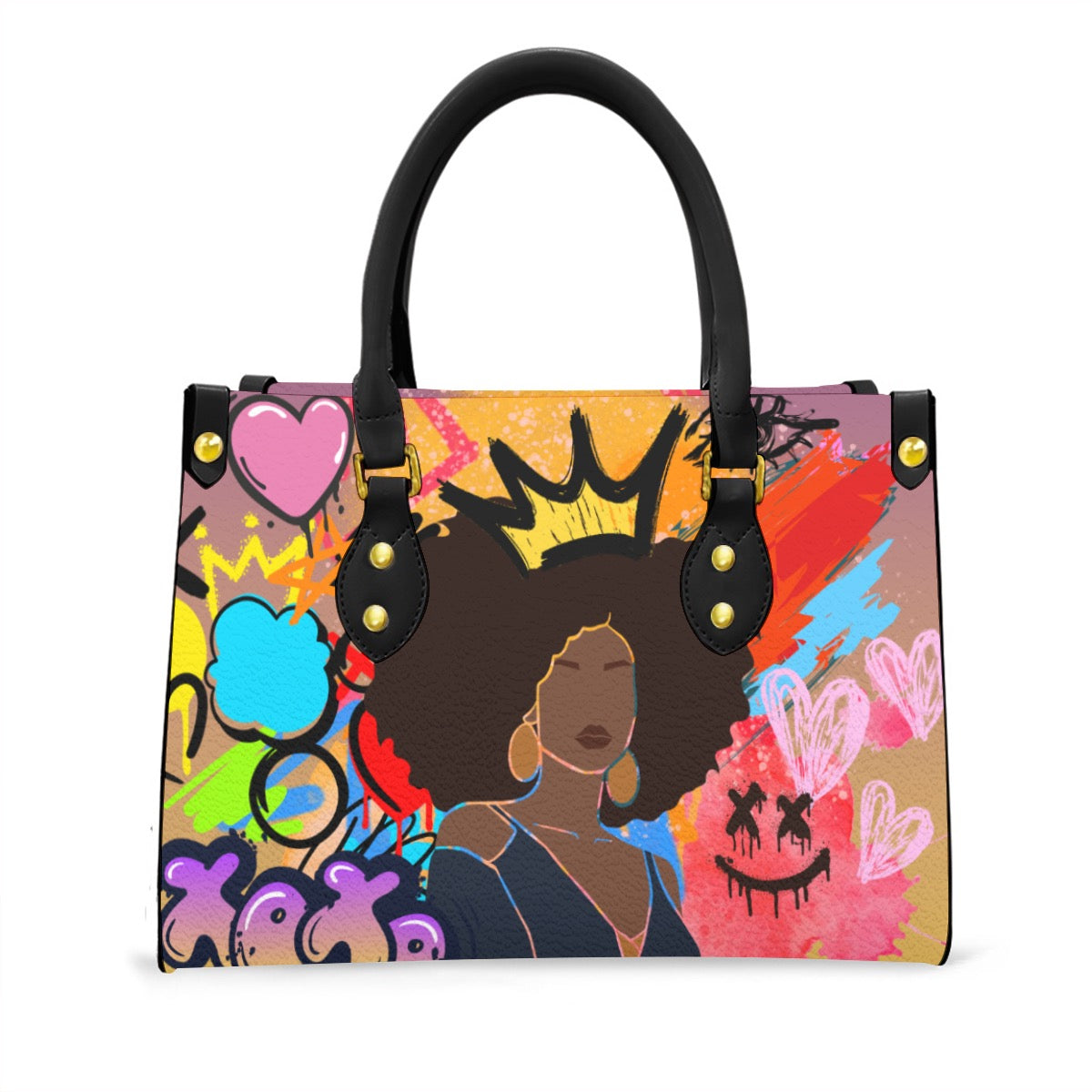 Graffiti Style Afro Art Themed Women's Tote Bag With Black Handle