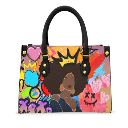 Graffiti Style Afro Art Themed Women's Tote Bag With Black Handle