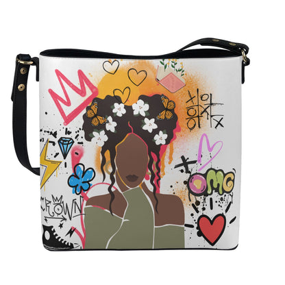 Graphic Afro Art Themed Minimalist Square Crossbody Bucket Bag