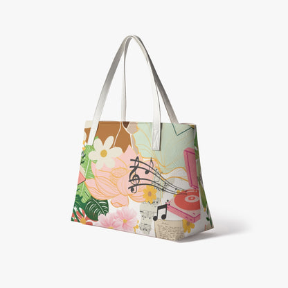 Afro Love & Music Themed Stylish PU Leather Tote Bag